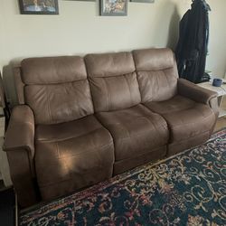 Brown Microsuede Dual Recliner Couch