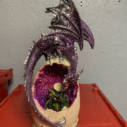 Ebros 12.5" Tall Magenta Dragon Perching On Crystal Quartz Geode Egg with Green Wyrmling Baby Color Changing LED Night Light Statue Dungeons and Drago