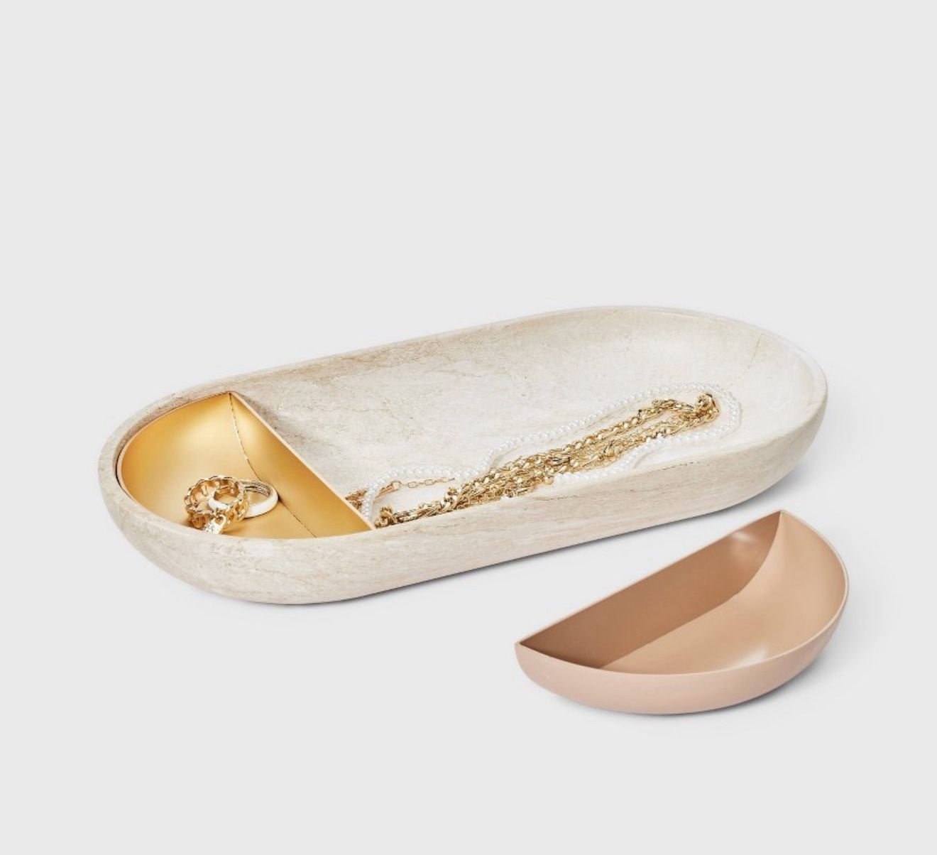 Brand New Oblong Round Nesting Jewelry Organizer Tray Set 3pc - A New Day™ Cream/Gold