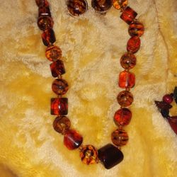 Vintage Amber Necklace Earring Set