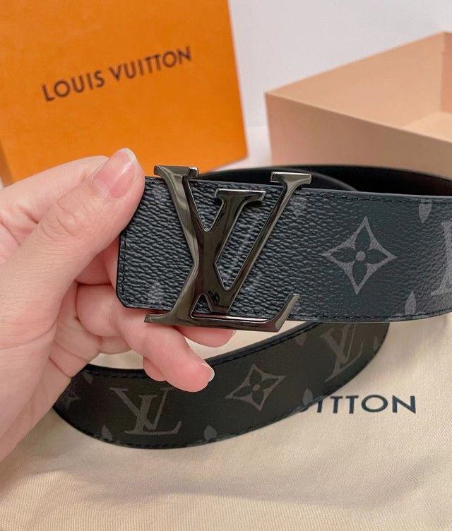 Men's LV Belt - Silver Gray Width 4cm