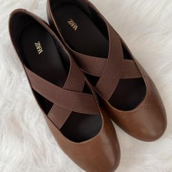 Zara Leather Ballerina Flats