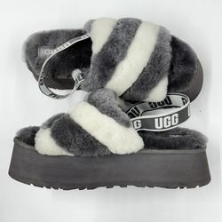 UGG Striped Shearling Slide Slippers in Black, Gray & White Ugg disco stripe - Gem main image 3