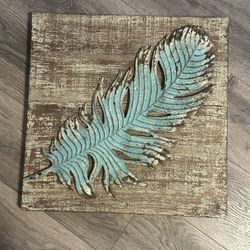 Metal Faux Wood Feather Art