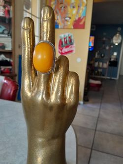 Large Baltic Amber and Siver Ring Size 11