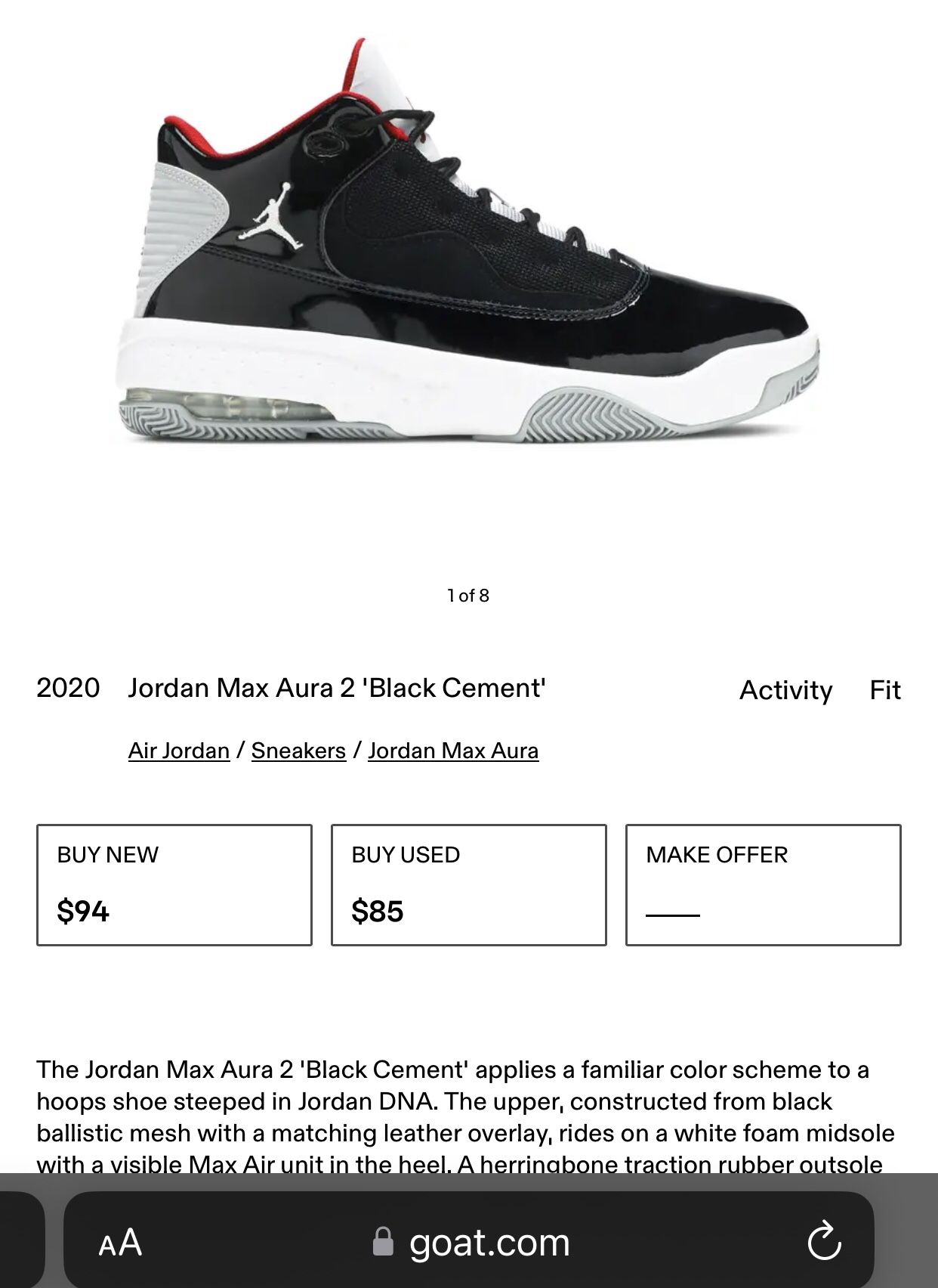 2020 Jordan Max Aura 2 Black Cement