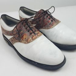 FootJoy Classics Tour Mens Size 10 B White Brown Croc Golf Shoes 51947