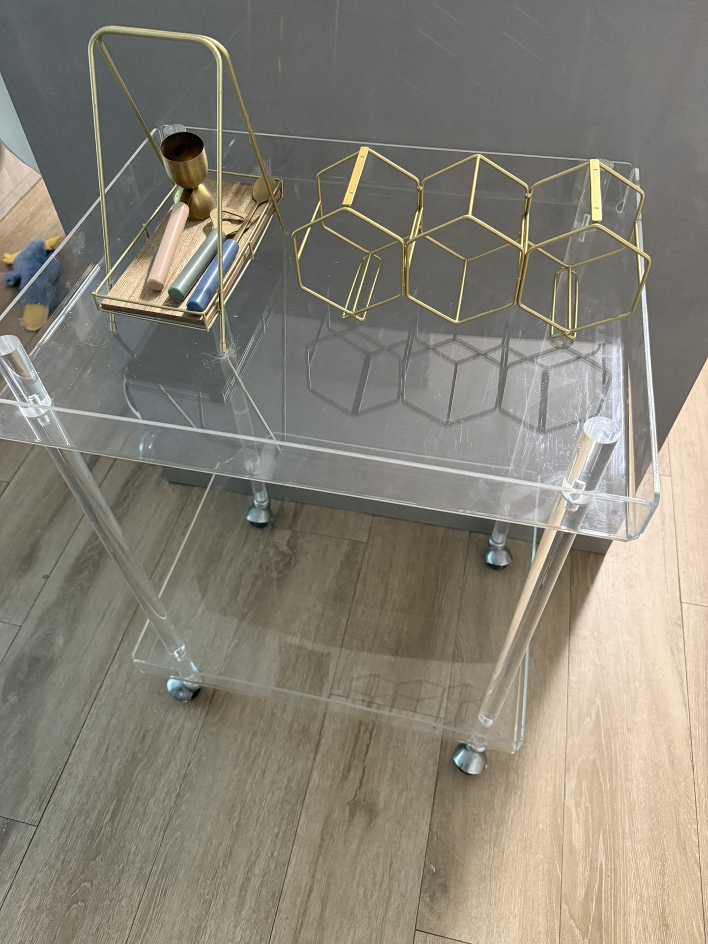 Acrylic Bar Cart w/ Bar Set & Wine Rack