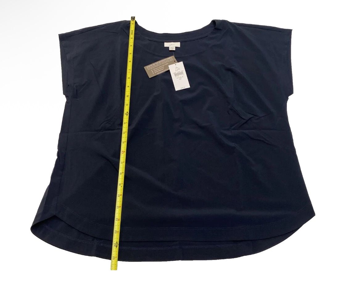 J. JILL WOMEN'S FIT ON THE GO WOVEN FABRIC SEAMED SHIRTTAIL TEE SIZE M NAVY