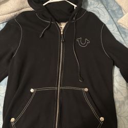 True Religion "BIG T ZIP HOODIE" Black, White Size M