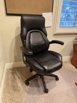 La-Z-Boy Air Lumbar Executive Office Chair — Black Leather, Flip-Up Arms