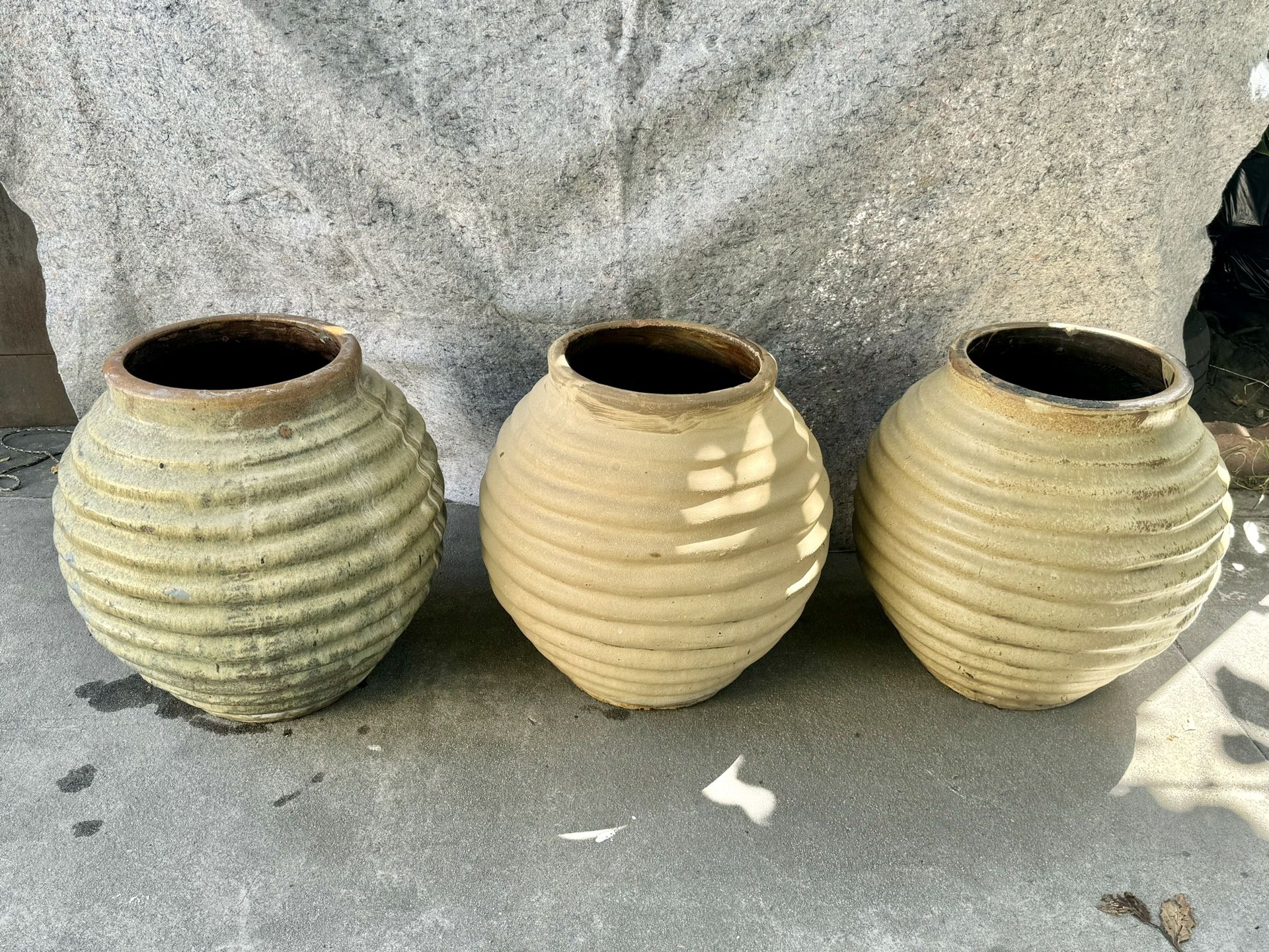 Vintage Terracotta Large Ribbed Planters • Greek Olive Jars 20”