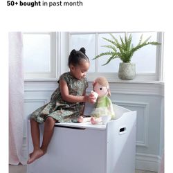 White Wooden Toy box/bench - with Safety Hinged Lid for Kids