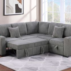 3pcs Sectional Sofa w/storage sofa,pulloutbed & USB connection 