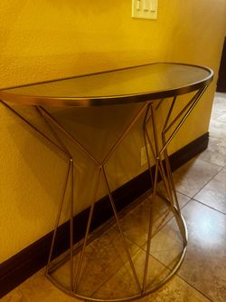 Gold Metal Geometric Console Table with Glass Top