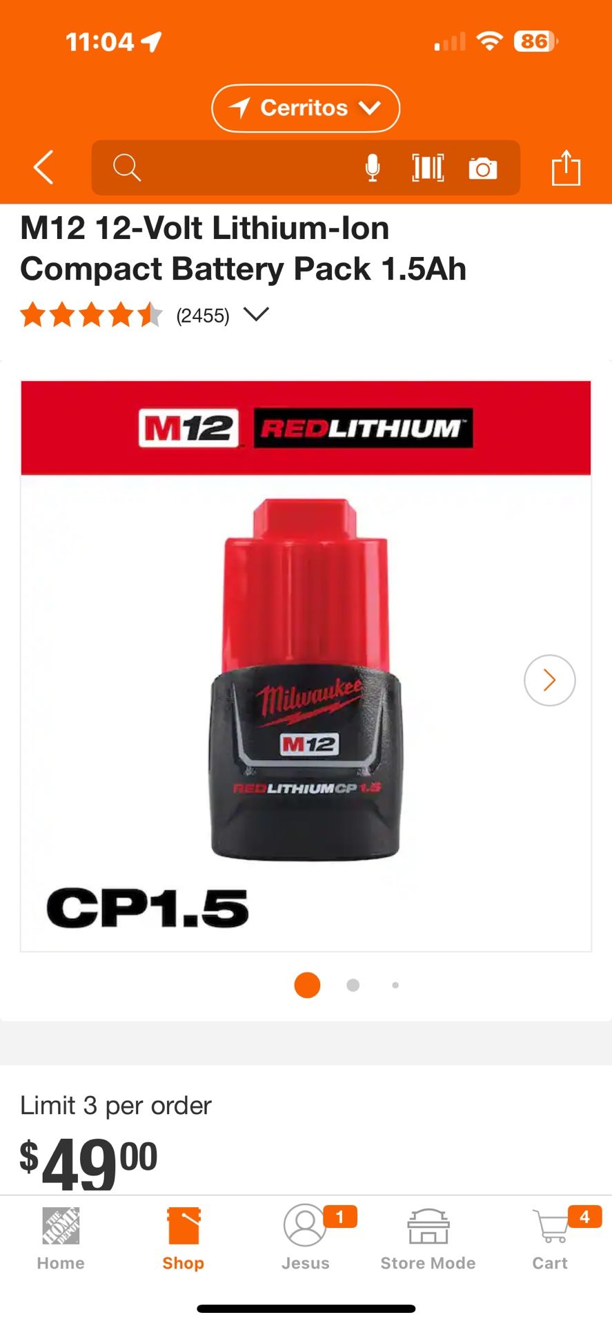 Milwaukee 1.5 Battery New