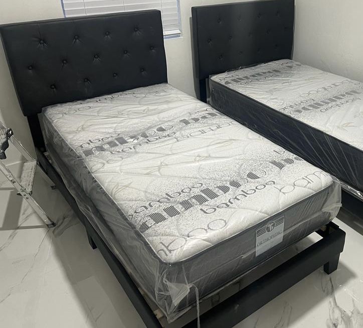 NEW BED FRAME TWIN SIZE WITH MATTRESS AND BOX SPRING