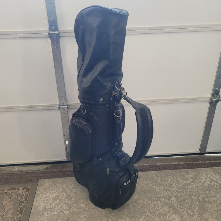 🔥 Vintage Takara Sport Inc Golf Bag – Dark Black Leather – 14-Way Dividers PGA Golfing ⛳️ Golfer