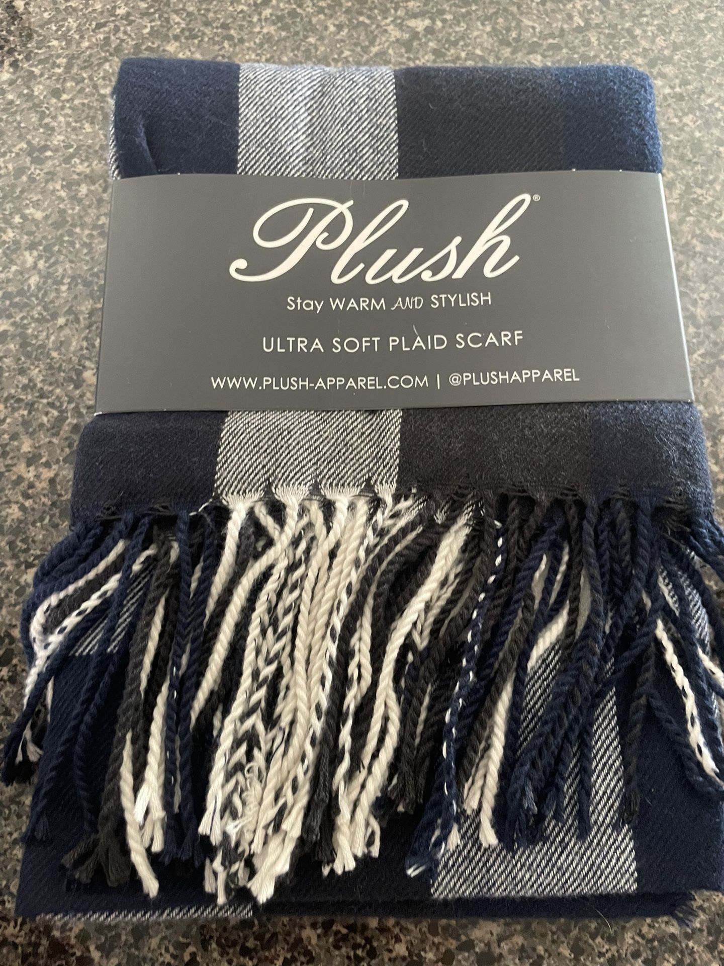 Blue/Charcoal/White Scarf W/fringe