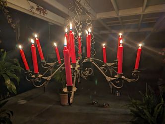 Antique Wrought Iron 16 Candle , 8 Arm Chandelier.
