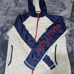 Nautica Zip Up Hoodie Small (gray,blue)