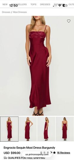 Princess Polly Sequin Maxi Dress Burgundy size 6