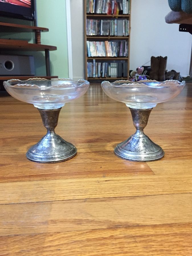 Set of Antique/ vintage Sterling silver candy dish or candle holder