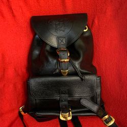 RARE Versace Vintage Black Leather Unisex Backpack