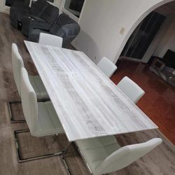 Dining Table Marble Glass With 6 Chairs