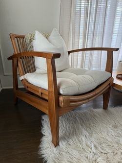 CB2 NOELIE RATTAN LOUNGE CHAIR WITH WHITE CUSHION