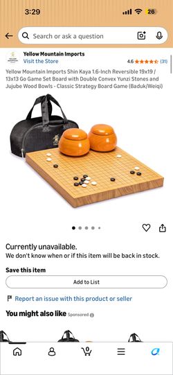 Yellow Mountain Imports Shin Kaya Go Game Set 19x19/13x13 Yunzi Stones Jujube Bowls