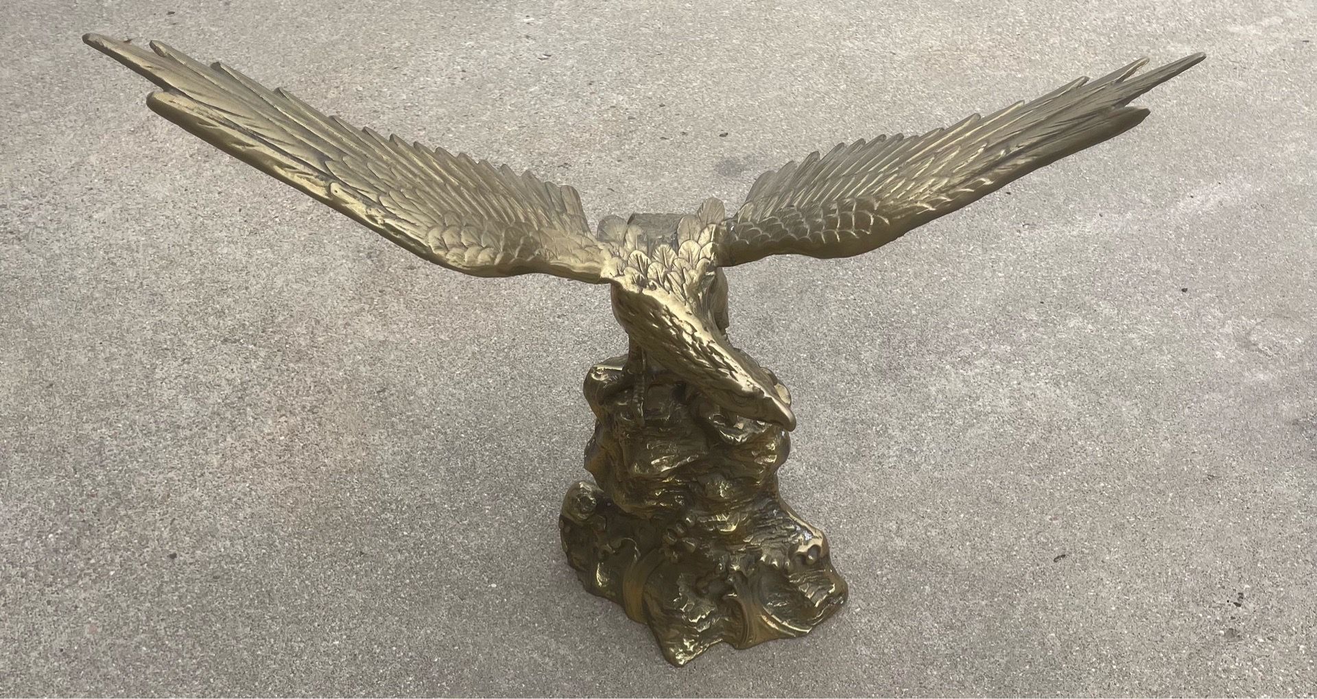 Vintage Brass Eagle Sculpture: Cabin Lodge Decor, 21” Wingspan