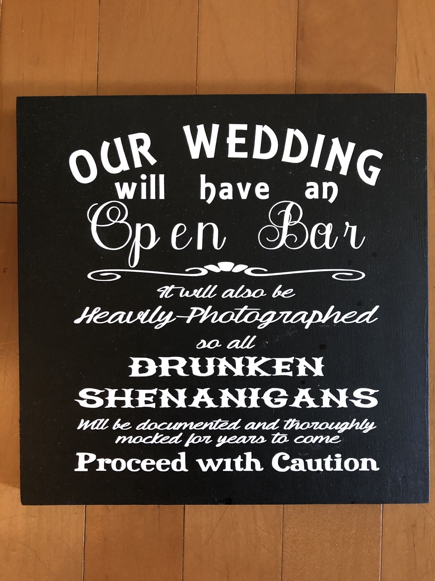 Wedding open bar sign