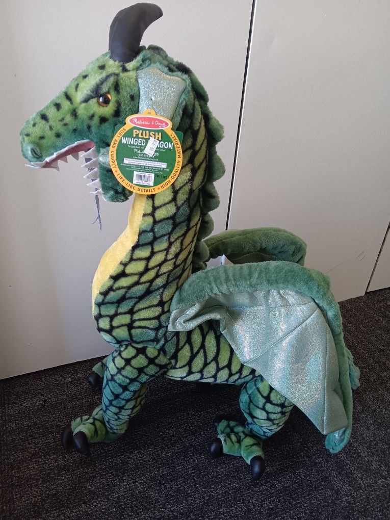 Melissa & Doug 8804 Green Yellow Plush Giant Stuffed Animal Winged Dragon W/Tags