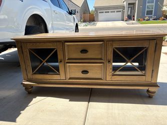 Rustic Wood TV Stand / Media Console with Glass Doors & Drawers