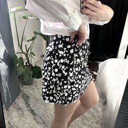 Naked Wardrobe Black White Sequin Polka Dot Mini Skirt Women High Rise Zip XL 