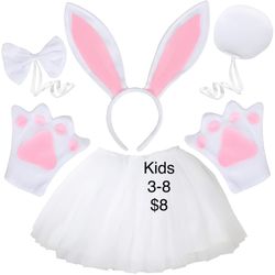Girls Bunny Rabbit Tutu Costume 3-8 White Easter / Disfraz de Conejo Niñas