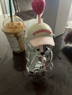 Pink Starbucks bear glass cup