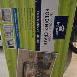 Top Paw 30" Medium Double-Door Folding Dog Crate, 26–40 lbs, Used