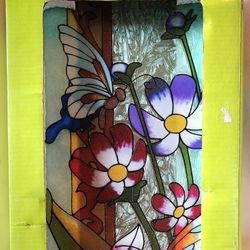 Glass Wall Plaque Butterflies And Flowers