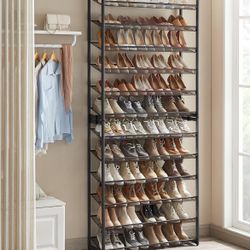 Shoe Rack, 12-Tier Shoe Organizer, Metal Shoe Storage for Garage, Entryway, Set of 2 6-Tier Stackable Shoe Shelf, with Adjustable Flat or Angled Shelv