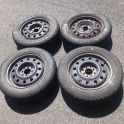 4 X 195/60r15 4x100 4x3.94 Steely Civic Stock Rims Wheels With Tires!!!!
