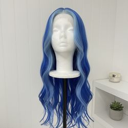 Blue Full Lace HUMAN Hair 24 Inch Wig