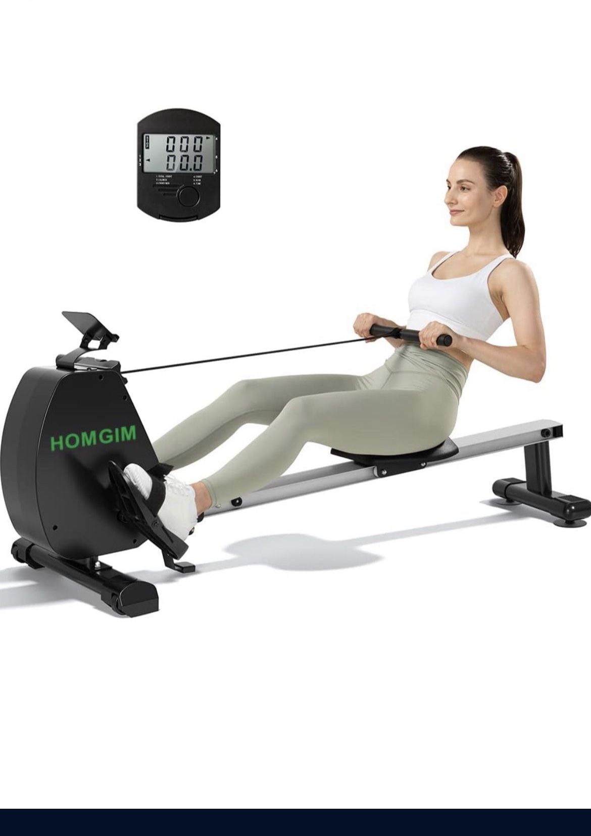 Rowing Machine, HOMGIM Folding Rowing Machines 300 LB Weight Capacity, Rower Foldable for Home Quiet Resistance with LCD Monitor and for Cardio Traini