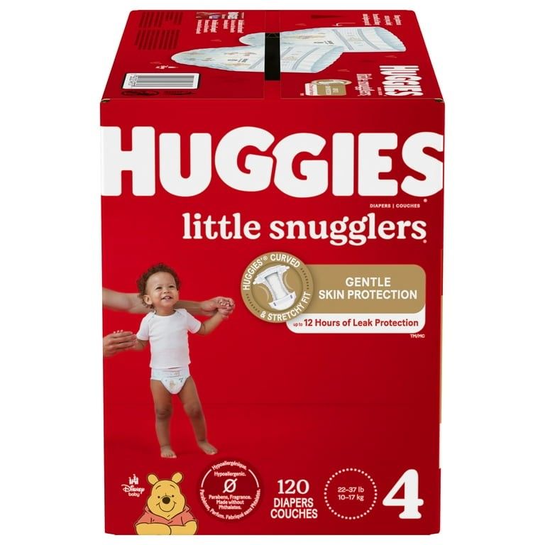 Huggies Little Snugglers Hypoallergenic and Latex-Free Diapers, Size 4, 120 Count
