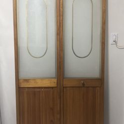 2 doors, 80”-18”. 36”natural wood finish with varnish, Very Good Condition