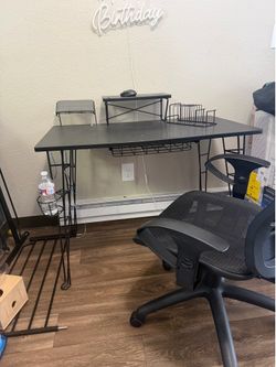 Black Metal Gaming Desk and Mesh Office Chair Set