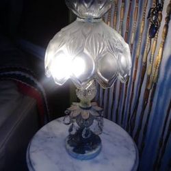 Antique Crystals, Bronze And Glass Table Lamp Might be from 1940’s