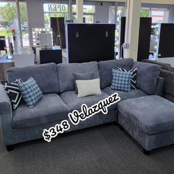 ✅️✅️ 3 pc  Dark grey, corduroy sectional  fabric upholstered sectional sofa with ottoman ✅️✅️