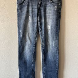 C’est Toi, Woman Blue Skinny 5 Pockets Distressed Jeans, Size 13